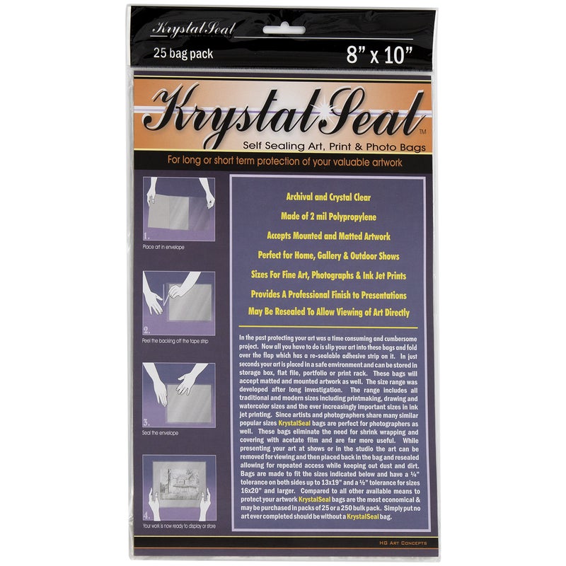 Creative Mark Krystal Seal ATC Art and Photo Bags Archival Polyethylene Sealing Bags for Paintings Artwork and Photo Storage 8 x 10 Pack of 25