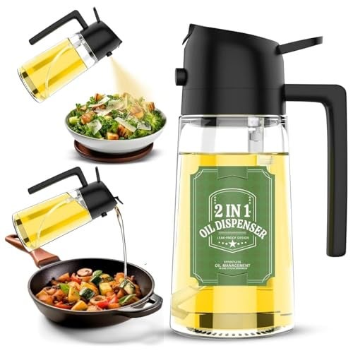 Stewit Olive Oil Dispenser Bottle for Kitchen - 2 in 1 Oil Dispenser and Oil Sprayer for Cooking, Air Fryer, Salad, 500ml Olive Oil Sprayer (Multicolor) - Image 1