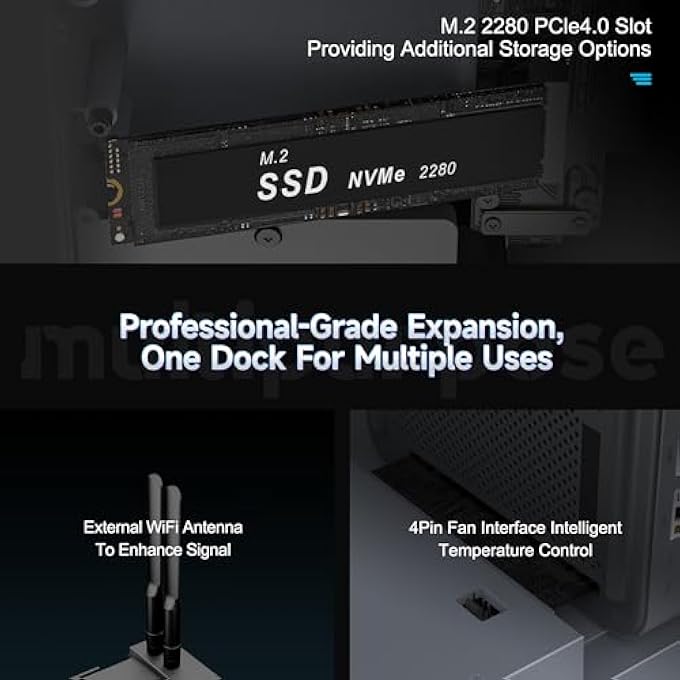 rayihni EXTERNAL GPU DOCKING STATION, PCLEÃ—16 SLOTS (PCLE5.0Ã—8), DUAL PCLE5.0Ã—8 CHIPS, EXTERNAL GPU ONLY FOR GTI14 185H/155H, GTI13/GTI12, SUPPORTS RTX40/50, RX9000 SERIES AND OTHER GRAPHICS CARDS - Image 3