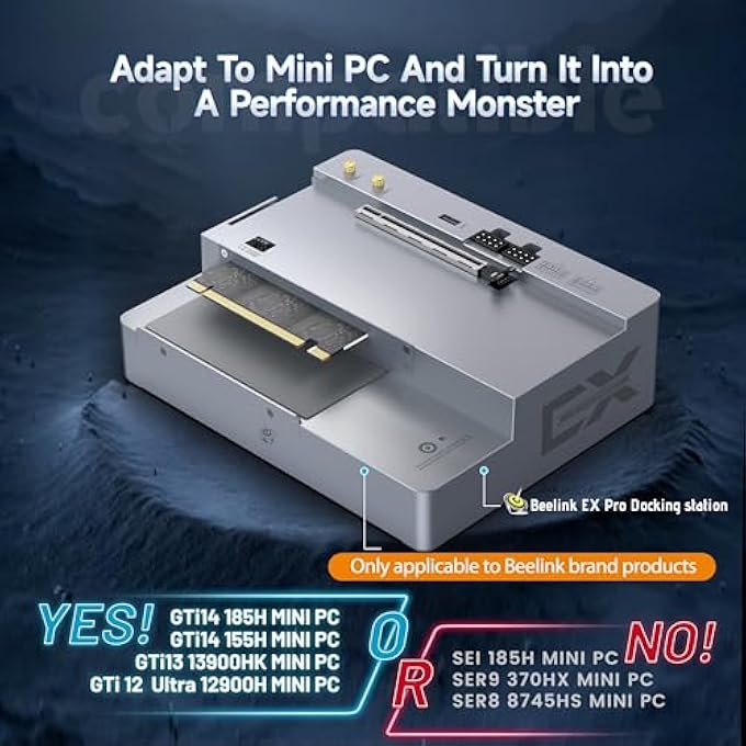 rayihni EXTERNAL GPU DOCKING STATION, PCLEÃ—16 SLOTS (PCLE5.0Ã—8), DUAL PCLE5.0Ã—8 CHIPS, EXTERNAL GPU ONLY FOR GTI14 185H/155H, GTI13/GTI12, SUPPORTS RTX40/50, RX9000 SERIES AND OTHER GRAPHICS CARDS - Image 2