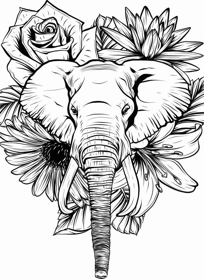 Dopetattoo 6 Sheets Temporary Fake Tattoos For Men Adults Draw in Black White of Elephant Flower Temporary Fake Tattoo For Women Neck Arm Chest For Woman - Image 1