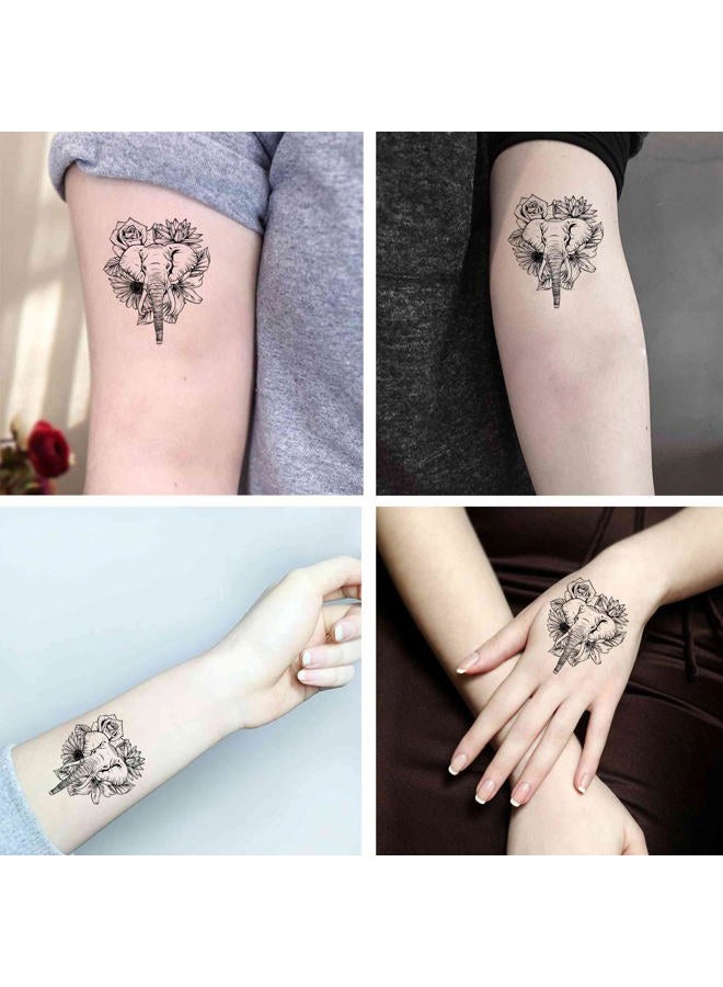 Dopetattoo 6 Sheets Temporary Fake Tattoos For Men Adults Draw in Black White of Elephant Flower Temporary Fake Tattoo For Women Neck Arm Chest For Woman - Image 3