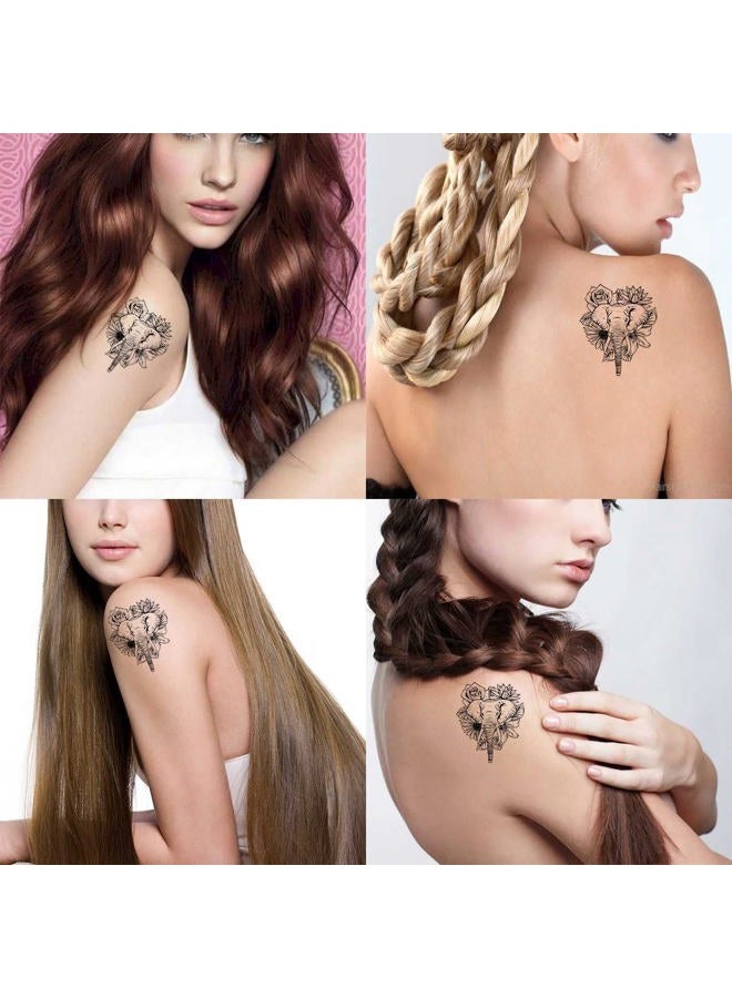 Dopetattoo 6 Sheets Temporary Fake Tattoos For Men Adults Draw in Black White of Elephant Flower Temporary Fake Tattoo For Women Neck Arm Chest For Woman - Image 2