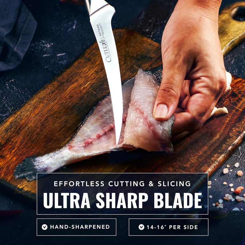 Cutluxe Boning Knife – 6" Razor Sharp Fillet Knife – High Carbon German Steel – Full Tang Ergonomic Handle Design – Artisan Series - Image 4