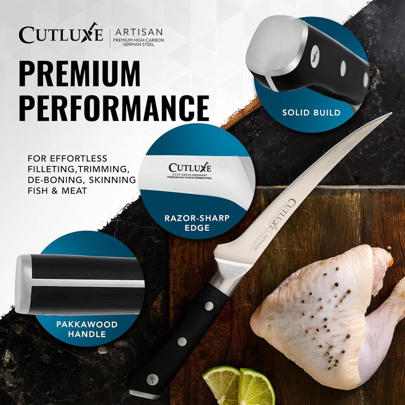 Cutluxe Boning Knife – 6" Razor Sharp Fillet Knife – High Carbon German Steel – Full Tang Ergonomic Handle Design – Artisan Series - Image 2