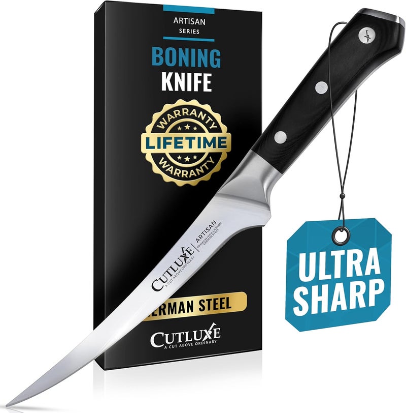 Cutluxe Boning Knife – 6" Razor Sharp Fillet Knife – High Carbon German Steel – Full Tang Ergonomic Handle Design – Artisan Series - Image 1