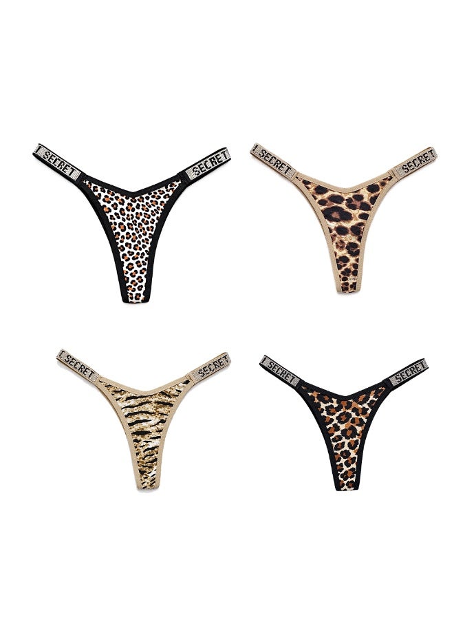 Women Leopard Print Thong – Low Rise Sexy G-String, Soft Stretch Comfortable Everyday Underwear
