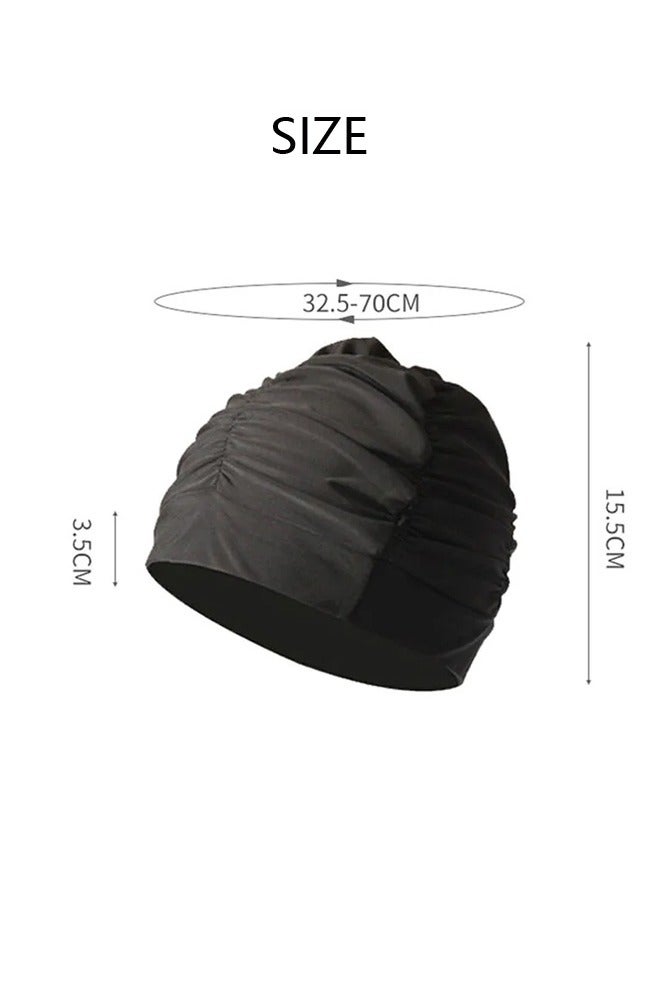 قبعة سباحة مطوية للنساء - سوداء مرنة على شكل عمامة، مقاومة للماء ومريحة للسباحة والمنتجعات الصحية والشاطئ - تناسب جميع أطوال الشعر (زوايا متعددة قابلة للتعديل) - Image 2