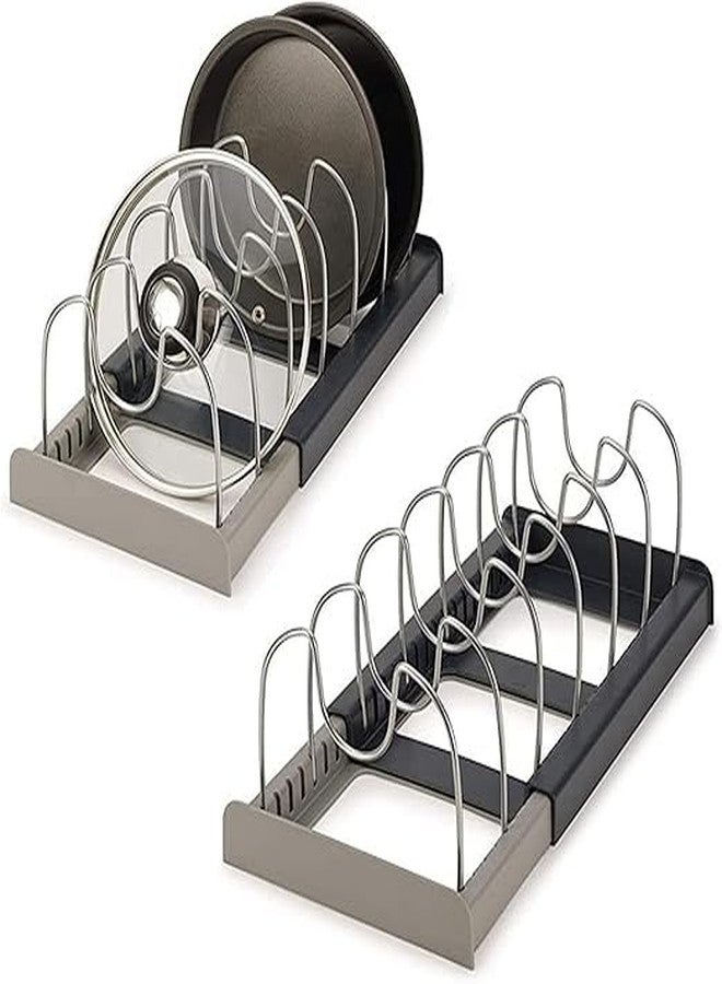 GLOWICK Multifunctional Rack Storage Organizer 7 Dividers Kitchen Rack Organizer for Lid Pots Pans, Space Saving Adjustable Shelf Pan Pot Lid Cutting Board Drying Cookware Rack Organizer (1Pcs) - Image 1