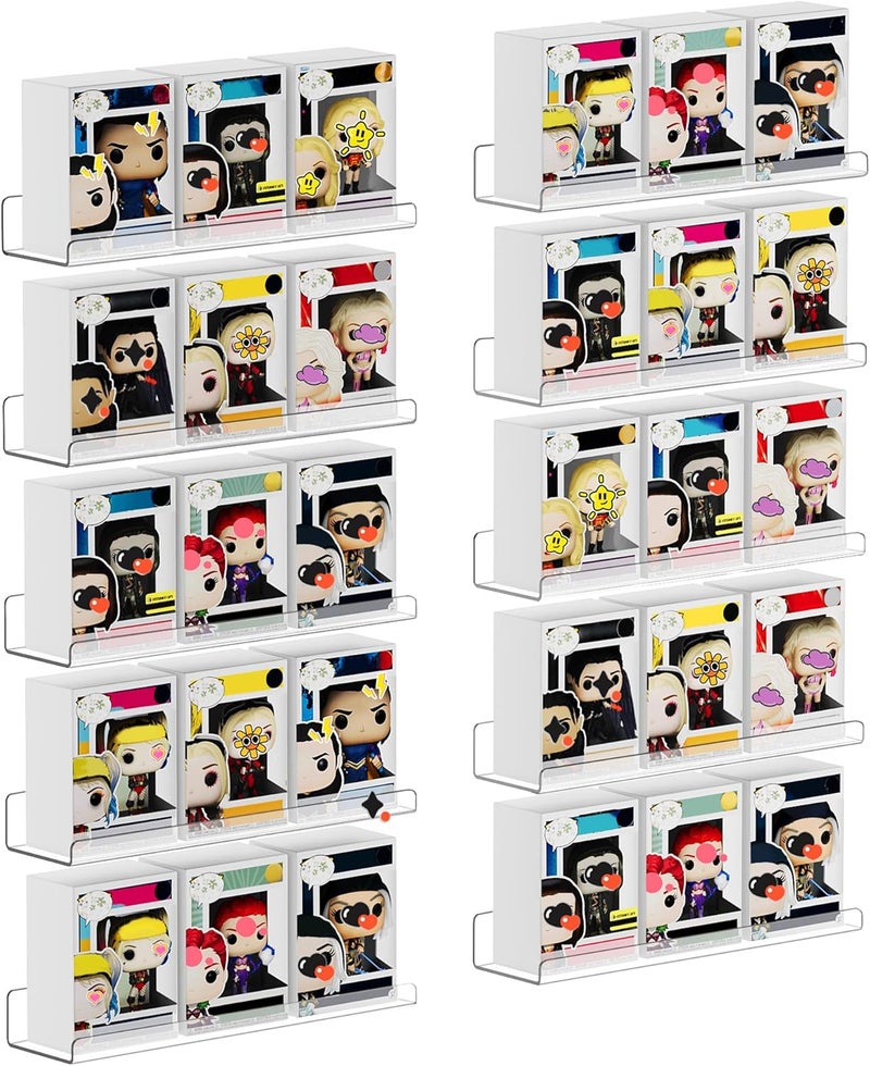 upsimples 10 Pack Acrylic Shelves Wall Organizer and Storage, 15" Display Shelf for Figure, Toy Cars, Perfume, Kids Bookshelf for Bedroom, Nursery, Craft Room, Clear - Image 1