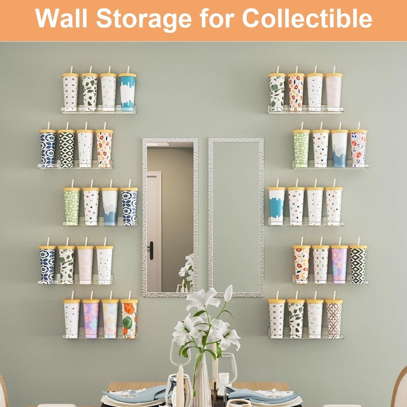upsimples 10 Pack Acrylic Shelves Wall Organizer and Storage, 15" Display Shelf for Figure, Toy Cars, Perfume, Kids Bookshelf for Bedroom, Nursery, Craft Room, Clear - Image 5