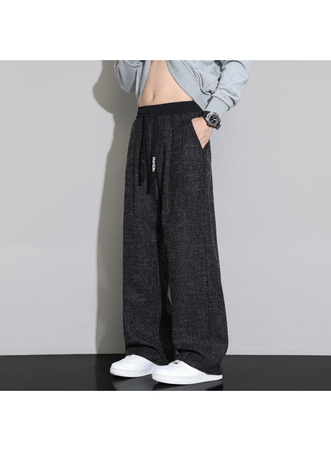 Swamp Area Draped Curved Blade Sweatpants Men's Autumn Winter Loose Straight-leg Linen Casual Pants Ks997 Black 2XL - Image 3