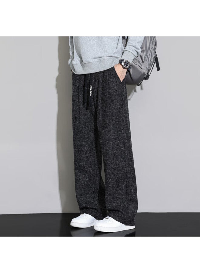 Swamp Area Draped Curved Blade Sweatpants Men's Autumn Winter Loose Straight-leg Linen Casual Pants Ks997 Black 2XL - Image 4