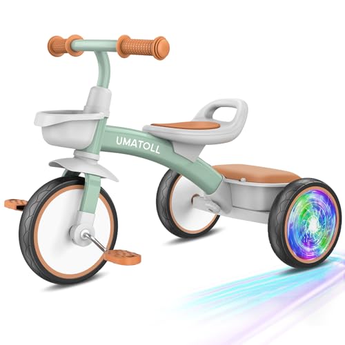 Umatoll Toddler Tricycle for 18 Month to 4 Year Old Boys GirlsToddler Bike Toys with Adjustable SeatLightUp WheelsBirthday Gift for Age 23 Green - Image 1