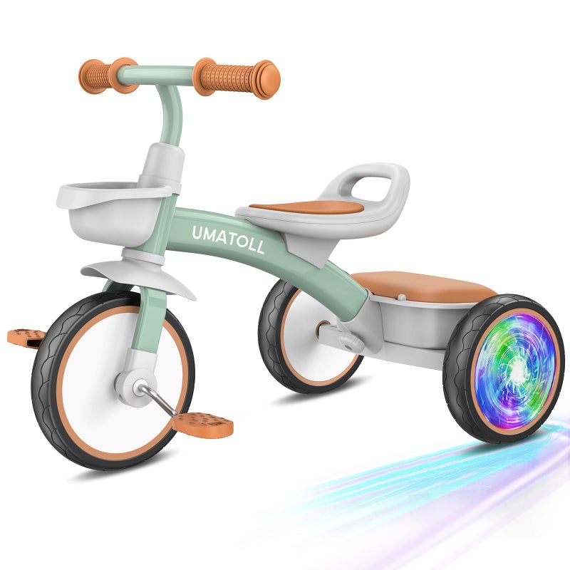 Umatoll Toddler Tricycle for 18 Month to 4 Year Old Boys GirlsToddler Bike Toys with Adjustable SeatLightUp WheelsBirthday Gift for Age 23 Green - Image 3