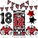 Pounira 18th Birthday Decorations for Boys and Girls Red Black Happy 18th Birthday Decorations for Men Boy 18 Bday Party Door Banner Sign Triangle Flag Large 18 Balloons Decor for 18 Years Old - Image 2