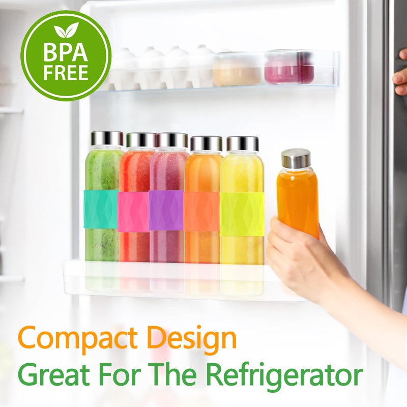 Zukro 18 oz Glass Water Bottles with Lids, 6 Pack Leak Proof Juice Bottles With Stainless Steel Cap for Juicing, Smoothie, Homemade Beverages Container, Reusable Drinking Jar with Grip Band, BPA Free - Image 3