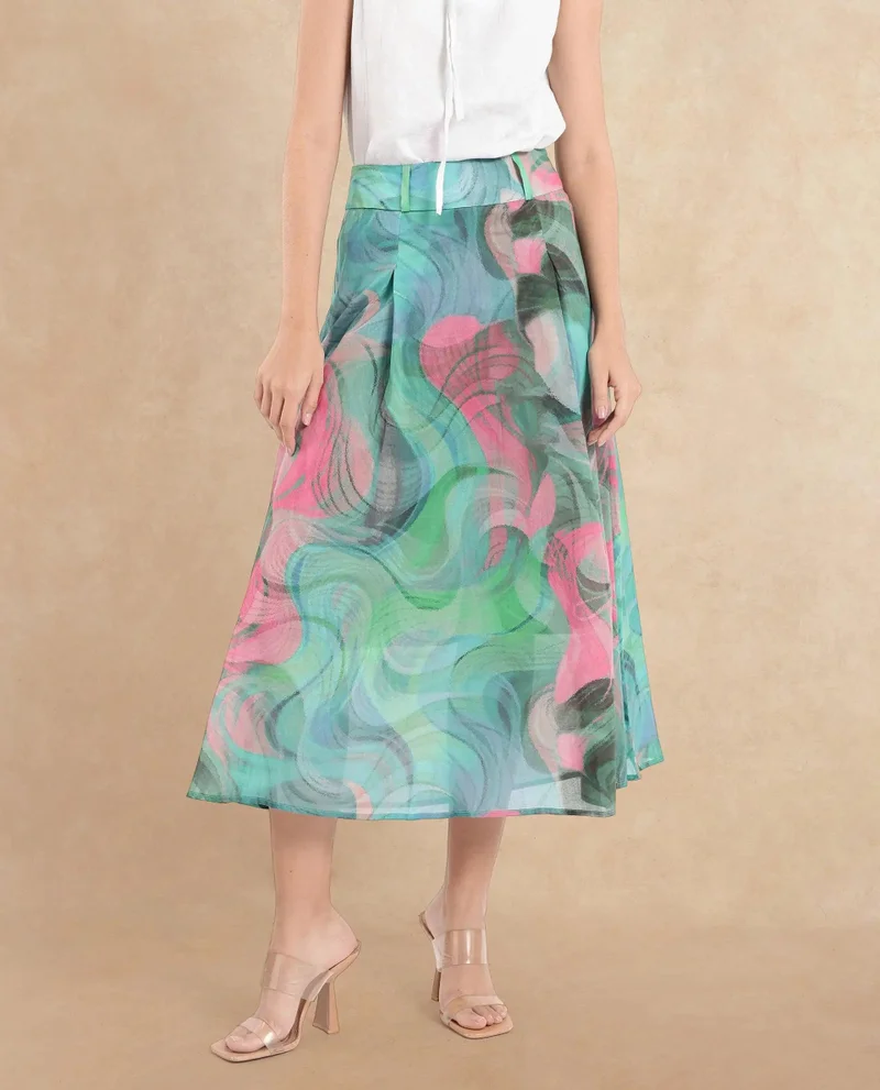 Rareism Women's Abstract Printed Wrap Midi Skirt