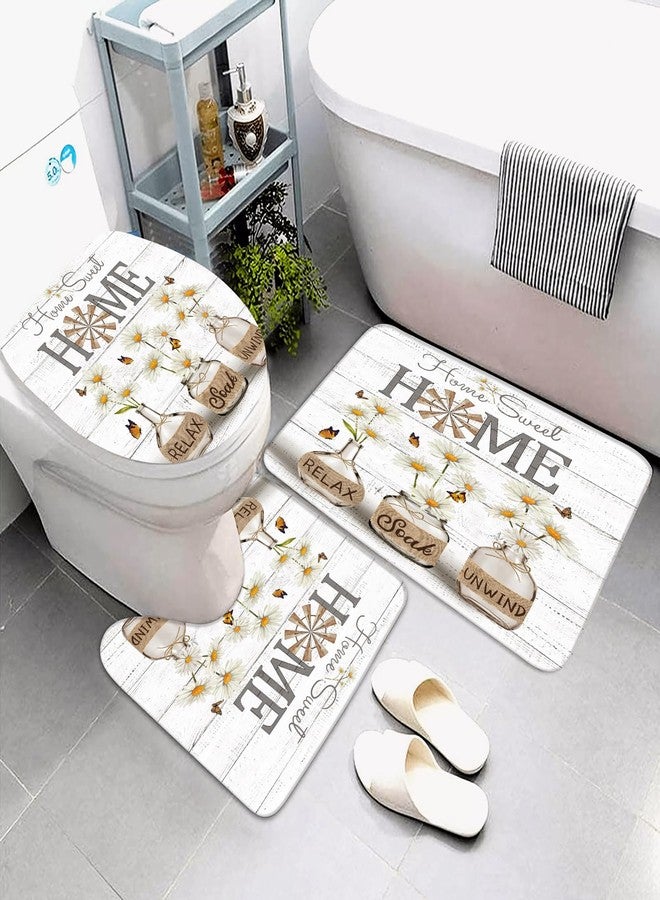 ALEXEX 4 PCS White Daisy Shower Curtain Sets,Home Sweet Bathroom Set with Shower Curtain and Rugs and Accessories,Farmhouse Country Shower Curtain Bathroom Decor with 12 Hooks,72 X 72 Inches - Image 4