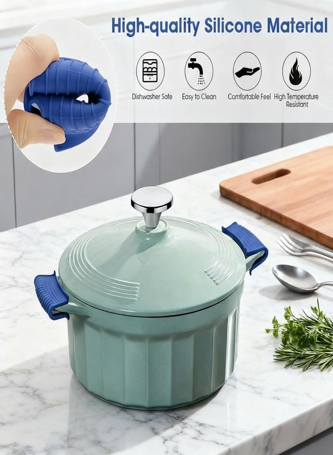INTATIKOO Silicone Assist Handle Holder (Blue+Black01),2 Pairs Silicone Pot Handle Holders,Hot Skillet Handle Covers, - Image 4