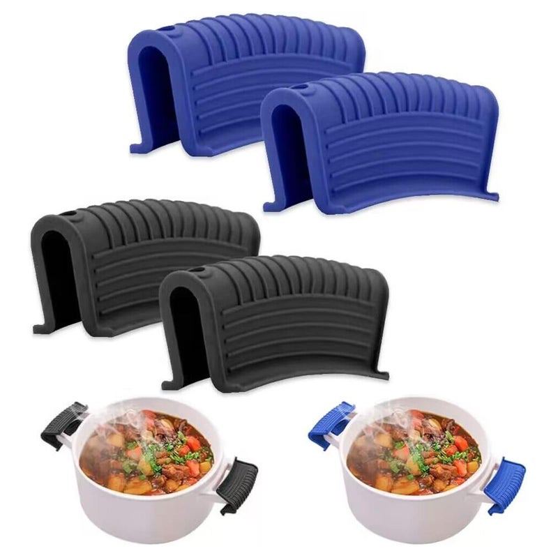 INTATIKOO Silicone Assist Handle Holder (Blue+Black01),2 Pairs Silicone Pot Handle Holders,Hot Skillet Handle Covers, - Image 1