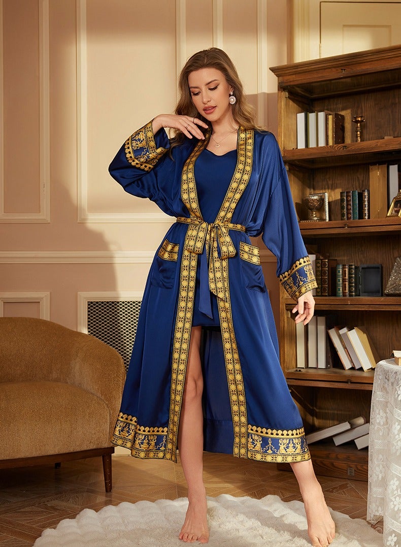 Tie Up Long Sleeved Sleeping Bathrobe Can Be Used As A Wedding Morning Gown Or Home Outfit(Single Outer Robe)  - Image 2