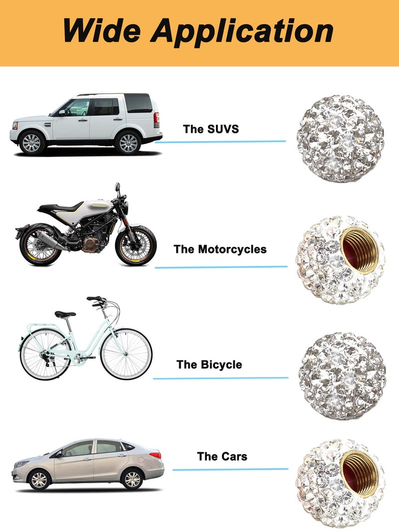 Muxkenper Car Wheel Tire Valve 4 Pack Handmade Crystal Rhinestone Tire Valve Stem Air Caps Cover Bling Car Accessories (White) - Image 2