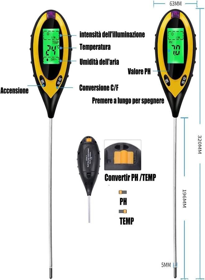 Generic Soil pH Tester, 4 in 1 Soil Tester Hygrometer Plant Soil Tester Set With PH Light and Humidity Acid Tester Suitable for Flowers/Grass/Plants/Garden/Farm/Lawn/Indoor and Outdoor  - Image 2