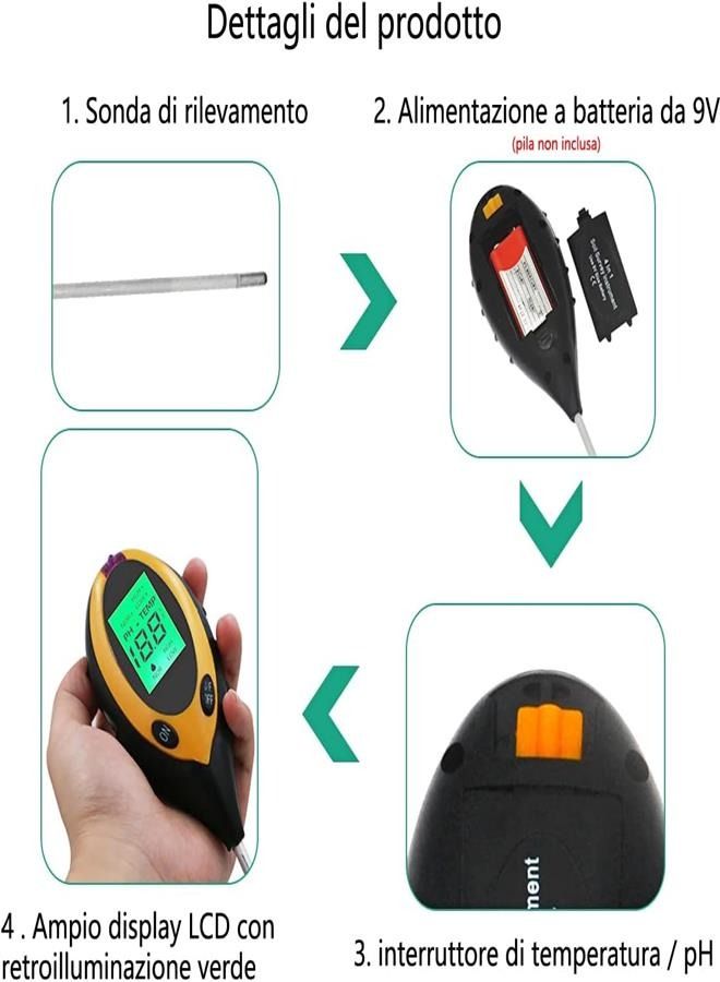 Soil pH Tester, 4 in 1 Soil Tester Hygrometer Plant Soil Tester Set With PH Light and Humidity Acid Tester Suitable for Flowers/Grass/Plants/Garden/Farm/Lawn/Indoor and Outdoor