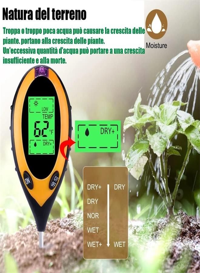 Generic Soil pH Tester, 4 in 1 Soil Tester Hygrometer Plant Soil Tester Set With PH Light and Humidity Acid Tester Suitable for Flowers/Grass/Plants/Garden/Farm/Lawn/Indoor and Outdoor  - Image 4