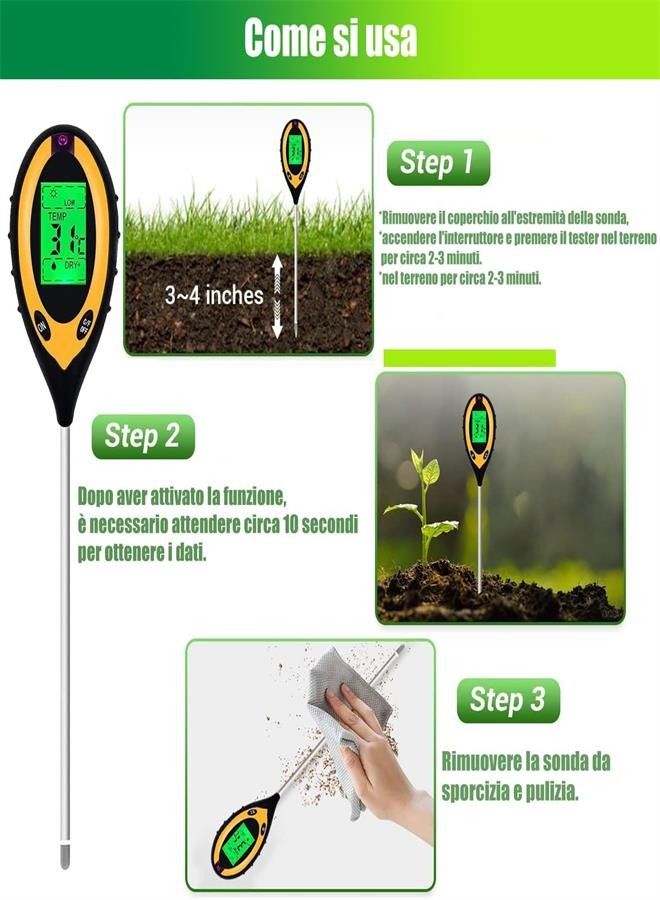 Generic Soil pH Tester, 4 in 1 Soil Tester Hygrometer Plant Soil Tester Set With PH Light and Humidity Acid Tester Suitable for Flowers/Grass/Plants/Garden/Farm/Lawn/Indoor and Outdoor  - Image 3