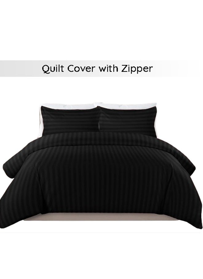 snooze Snooze Striped Quilt cover with zipper, 180*235 cm, Black  - Image 1