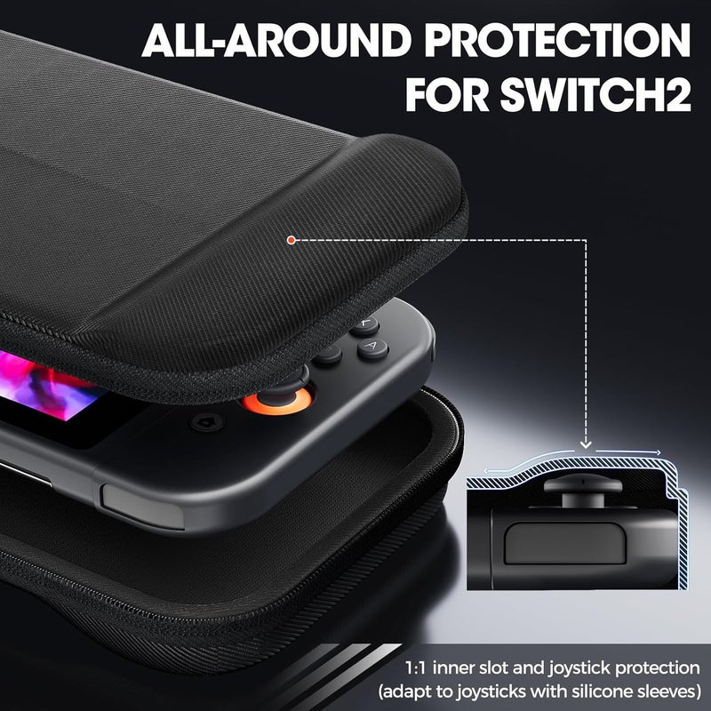 بروكاس حقيبة حمل رفيعة من لجهاز Nintendo Switch 2 2025، حقيبة سفر صلبة مع 12 فتحة لبطاقات الألعاب، إكسسوارات حماية لـ Switch 2 - أسود - Image 4