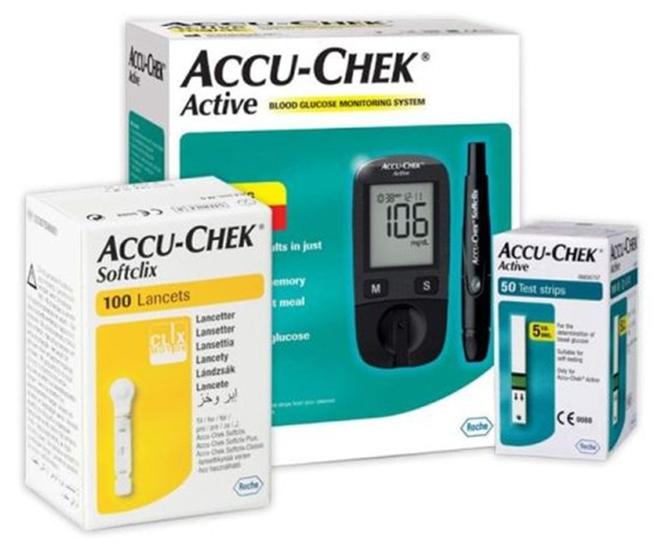 عرض خاص على جهاز قياس نسبة السكر في الدم Accu Chek Active مع 50 شريط اختبار و50 إبرة