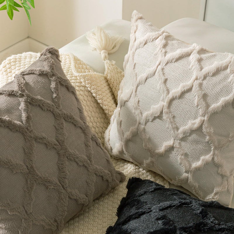 Cozoomy Set of 2 Soft Moroccan Throw Pillow Covers 18x18 Inch Plush Boho Decorative Pillow Cover Accent Cushion Case for Couch Sofa Bed, Beige - Image 5