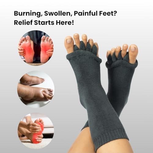 DIRTS Original Foot Alignment 5-Toe Separator Orthopedic Cotton Socks for Women & Men – Bunion Corrector & Plantar Fasciitis Support (Grey, M) - Image 4