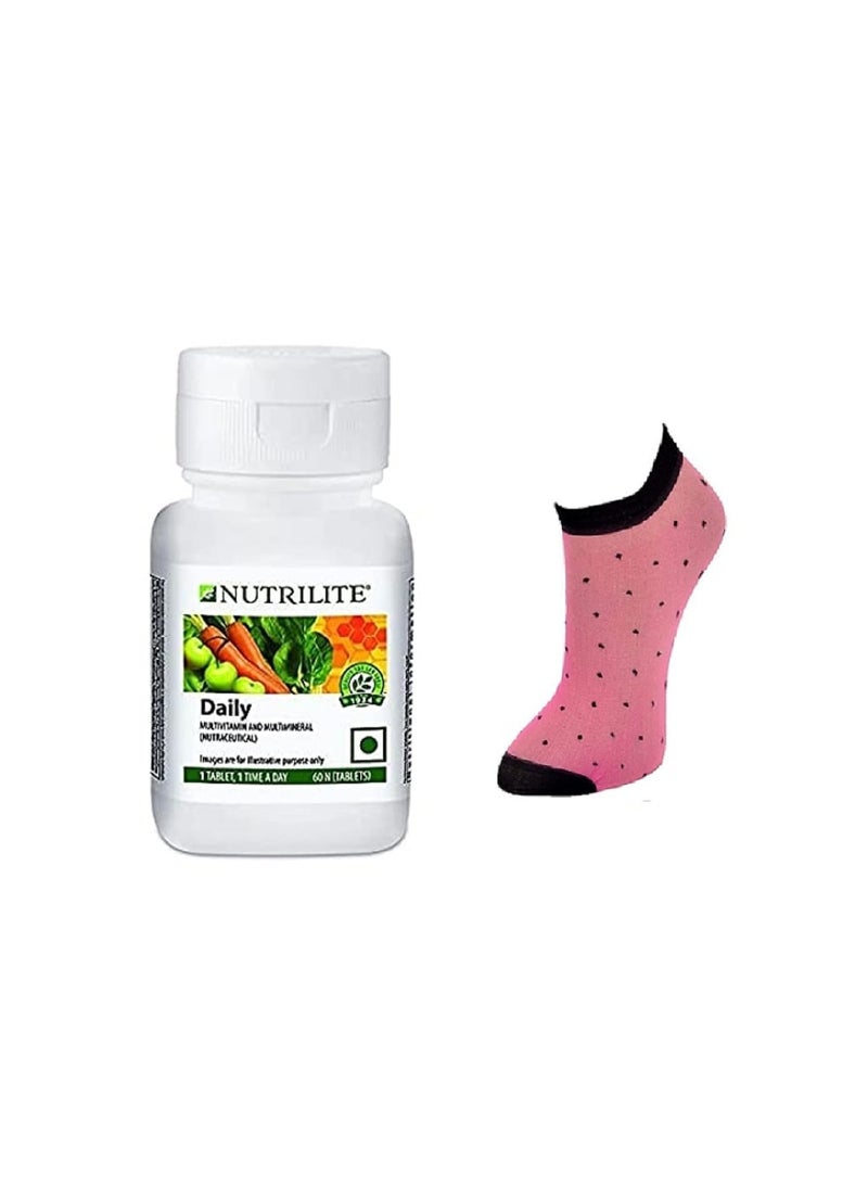 Nutrilite Daily Multivitamin Tablet 60 N tablets and thin socks free size [1 Pair] [Assorted] - Image 1