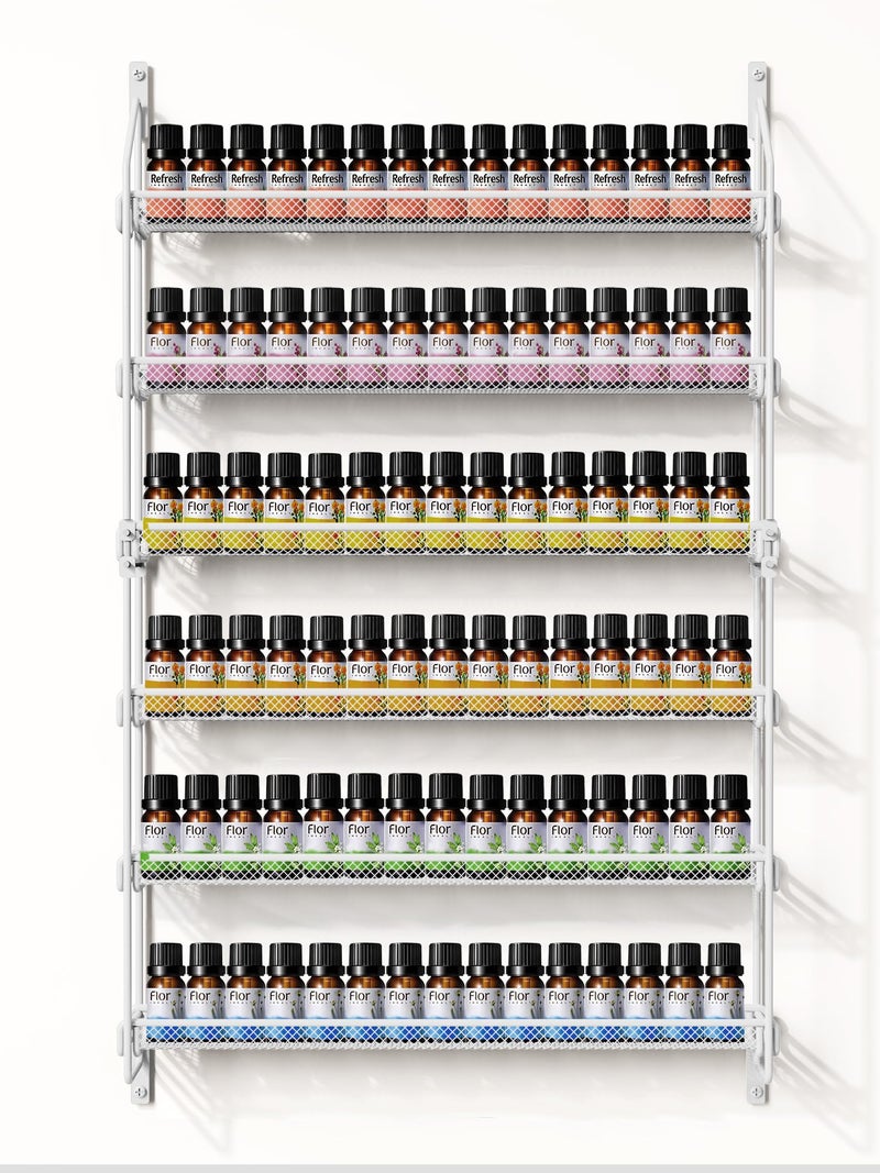 GIGIFTREE Nail Polish Organizer Wall Mounted, 6 Tier Metal Storage Rack Holds 90 Bottles, Multifunctional Organizer for Essential Oils Paint Perfume, White - Image 1