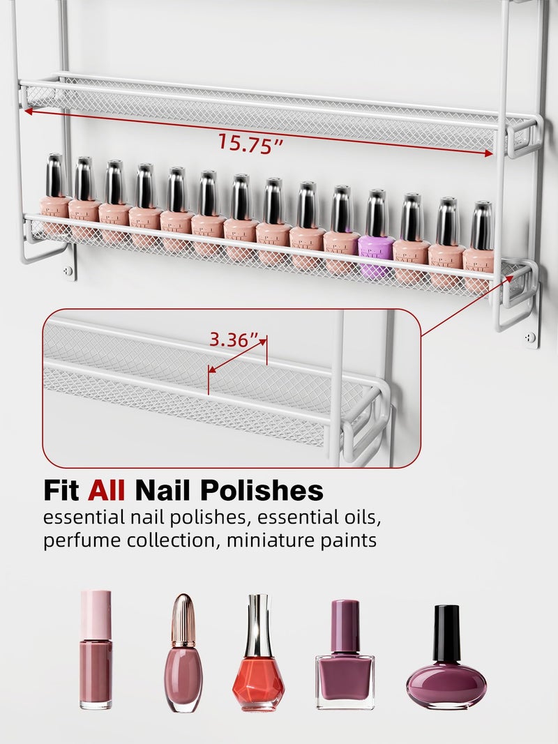 GIGIFTREE Nail Polish Organizer Wall Mounted, 6 Tier Metal Storage Rack Holds 90 Bottles, Multifunctional Organizer for Essential Oils Paint Perfume, White - Image 3