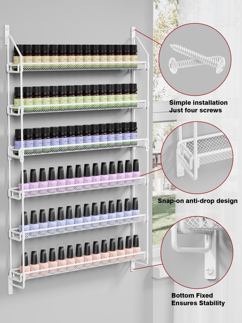 GIGIFTREE Nail Polish Organizer Wall Mounted, 6 Tier Metal Storage Rack Holds 90 Bottles, Multifunctional Organizer for Essential Oils Paint Perfume, White - Image 4