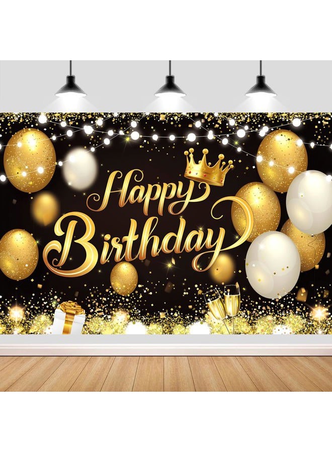 YinQin 6x4 ft Black Gold Happy Birthday Decorations Backdrop Sign 71x47 in. Birthday Party Wall Banner Cloth Glitter Black Gold Birthday Party Supplies Photo Background for Men Women (Black Gold) - Image 1