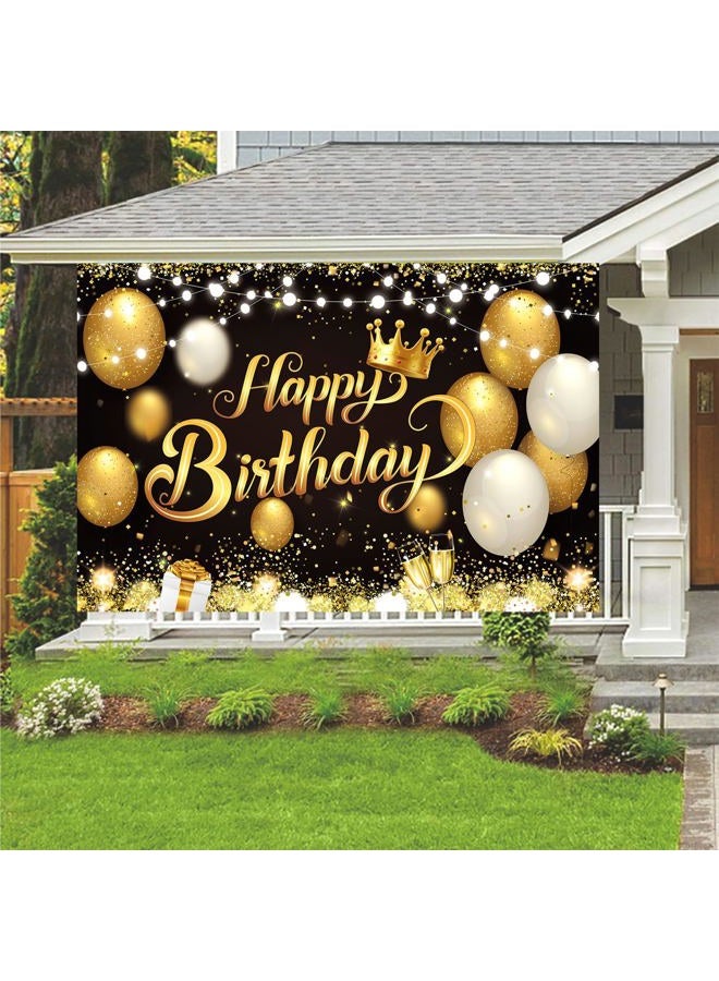 YinQin 6x4 ft Black Gold Happy Birthday Decorations Backdrop Sign 71x47 in. Birthday Party Wall Banner Cloth Glitter Black Gold Birthday Party Supplies Photo Background for Men Women (Black Gold) - Image 5