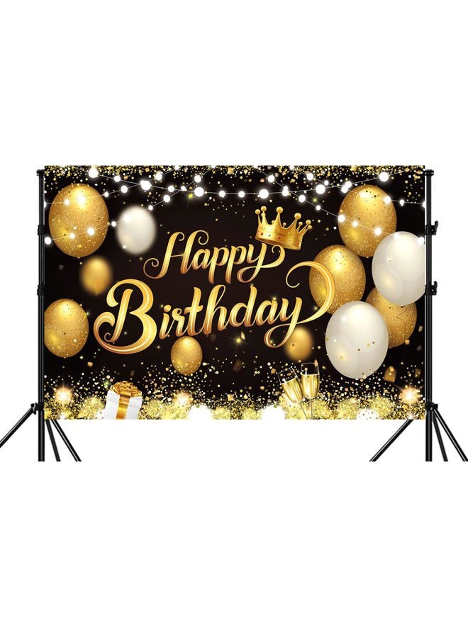 YinQin 6x4 ft Black Gold Happy Birthday Decorations Backdrop Sign 71x47 in. Birthday Party Wall Banner Cloth Glitter Black Gold Birthday Party Supplies Photo Background for Men Women (Black Gold) - Image 2