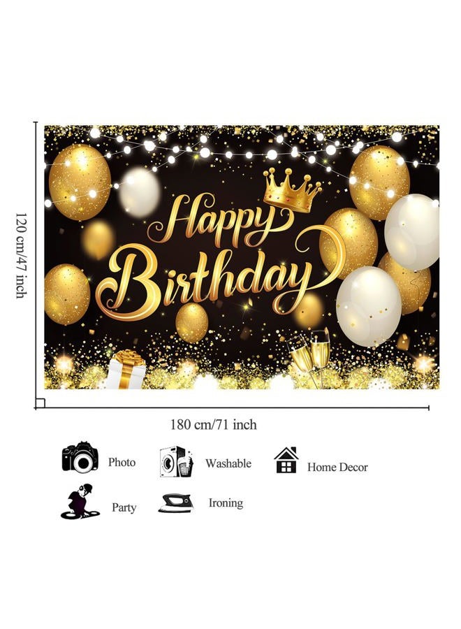 YinQin 6x4 ft Black Gold Happy Birthday Decorations Backdrop Sign 71x47 in. Birthday Party Wall Banner Cloth Glitter Black Gold Birthday Party Supplies Photo Background for Men Women (Black Gold) - Image 3