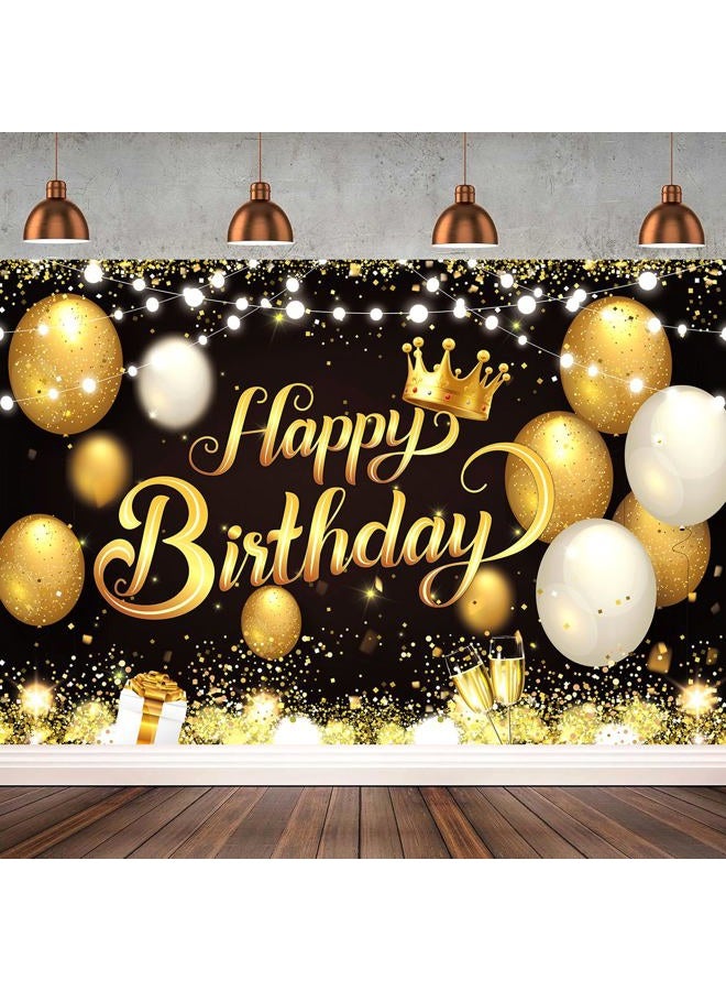 YinQin 6x4 ft Black Gold Happy Birthday Decorations Backdrop Sign 71x47 in. Birthday Party Wall Banner Cloth Glitter Black Gold Birthday Party Supplies Photo Background for Men Women (Black Gold) - Image 4