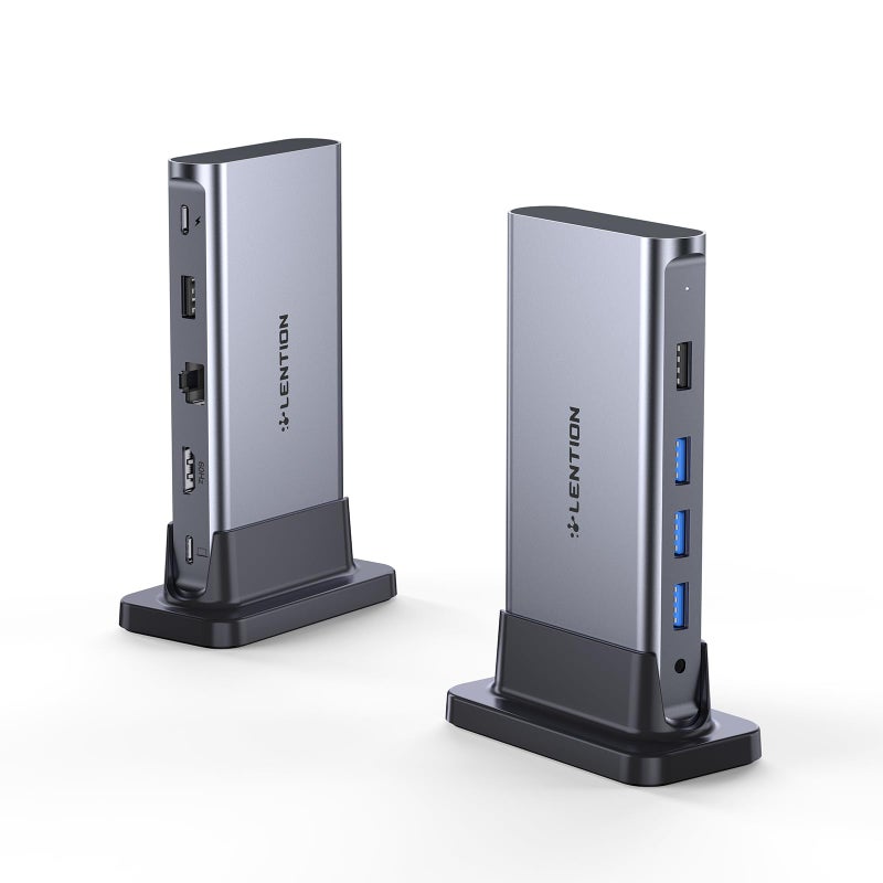 Lention LENTION USB C Docking with 4K@60Hz HDMI, USB 3.0/2.0, Gigabit Ethernet, 100W PD, Aux Adapter for 2023-2016 MacBook Pro/Mac Air/Surface/Steam Deck, More, Stable Driver Certified (CB-D53s, Space Gray)  - Image 1