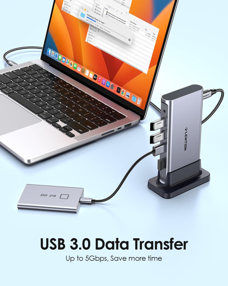 Lention LENTION USB C Docking with 4K@60Hz HDMI, USB 3.0/2.0, Gigabit Ethernet, 100W PD, Aux Adapter for 2023-2016 MacBook Pro/Mac Air/Surface/Steam Deck, More, Stable Driver Certified (CB-D53s, Space Gray)  - Image 3