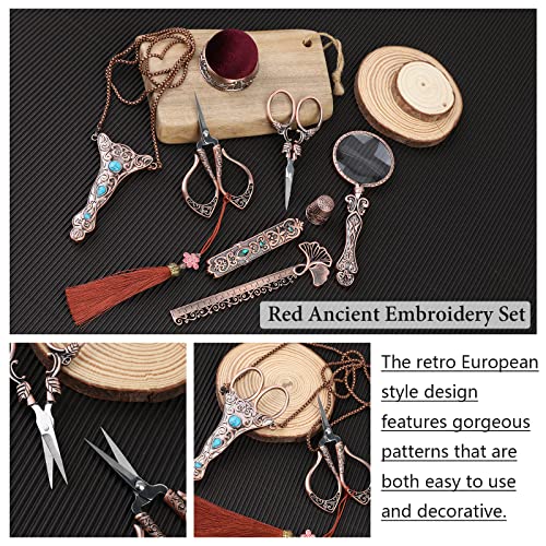 WONVOC Embroidery Scissor Kit, Small Vintage Embroidery Scissors with Cover, Vintage Embroidery Scissors Set, Vintage Sewing Kit, Sewing Needle Case, Easy Threading Tool, Ruler, Sewing Needle Cushion - Image 3