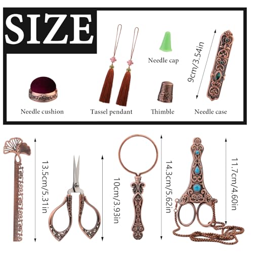 WONVOC Embroidery Scissor Kit, Small Vintage Embroidery Scissors with Cover, Vintage Embroidery Scissors Set, Vintage Sewing Kit, Sewing Needle Case, Easy Threading Tool, Ruler, Sewing Needle Cushion - Image 2