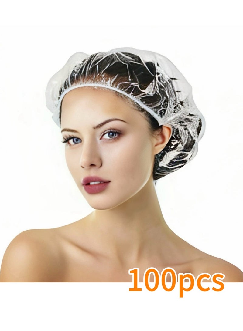 100 غطاء استحمام للاستخدام مرة واحدة، سميكة، مقاومة للماء، أغطية شعر كبيرة الحجم ومرنة عالية الكثافة، للجنسين، مناسبة لمختلف المناسبات. - Image 1